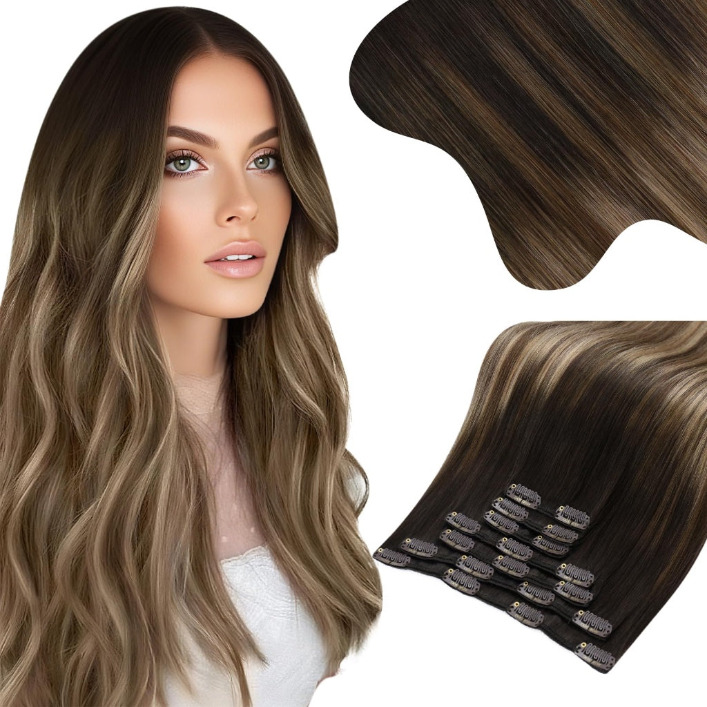 Moresoo Clip in Hair Extensions Real Human Hair Silky 18 Inch 135G 7pcs - Damaged Box
