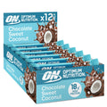 Optimum Nutrition Protein Bars - Chocolate Sweet Coconut - 12 x 59g - Soy Protein - Pre/Post Workout Gym Snack - Damaged Box - BBE 07/2026