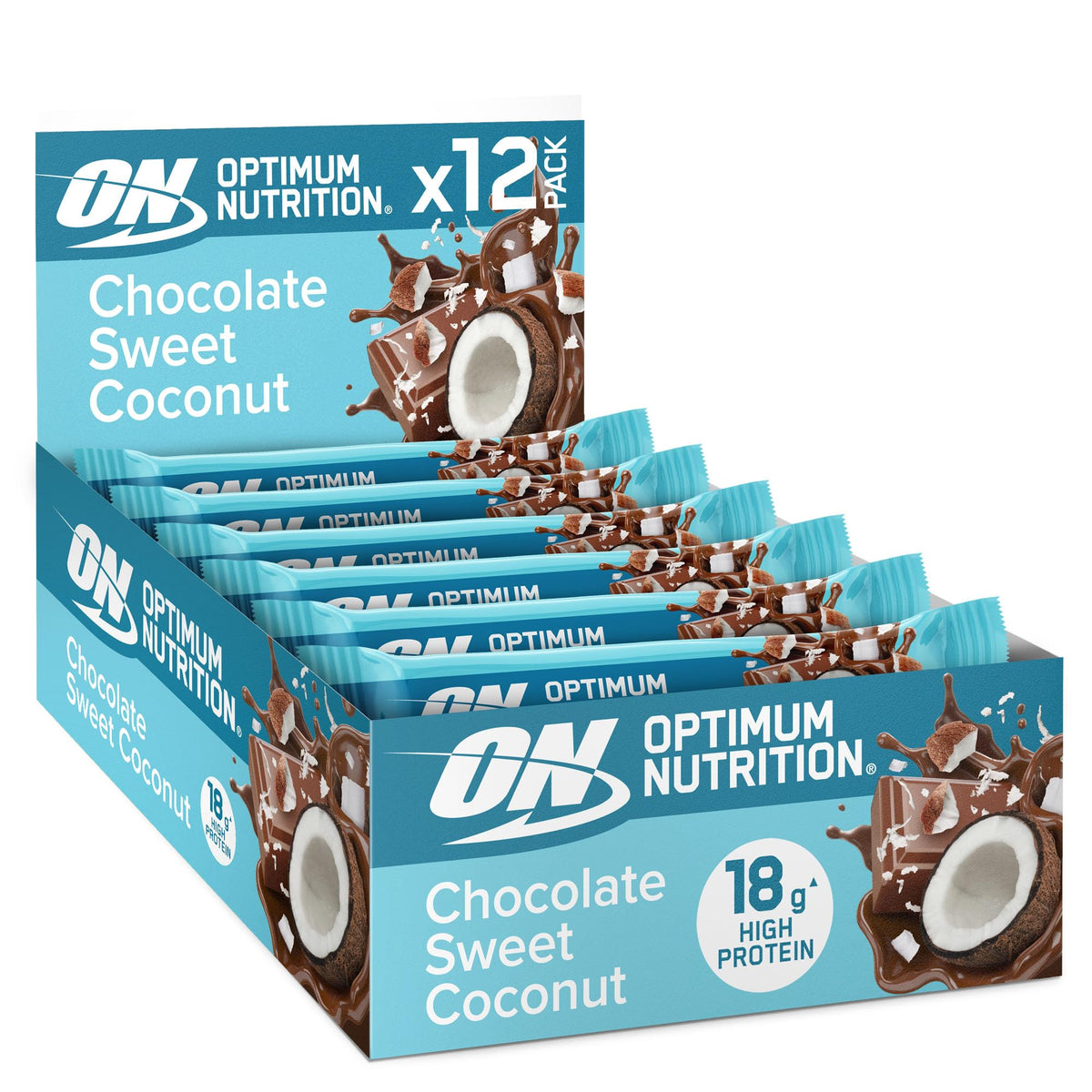 Optimum Nutrition Protein Bars - Chocolate Sweet Coconut - 12 x 59g - Soy Protein - Pre/Post Workout Gym Snack - Damaged Box - BBE 07/2026