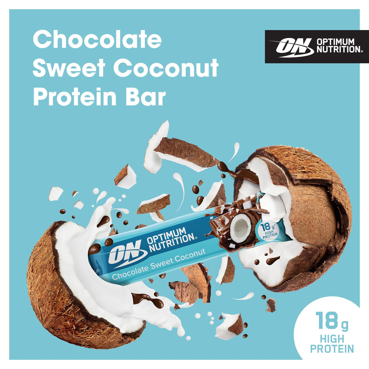 Optimum Nutrition Protein Bars - Chocolate Sweet Coconut - 12 x 59g - Soy Protein - Pre/Post Workout Gym Snack - Damaged Box - BBE 07/2026