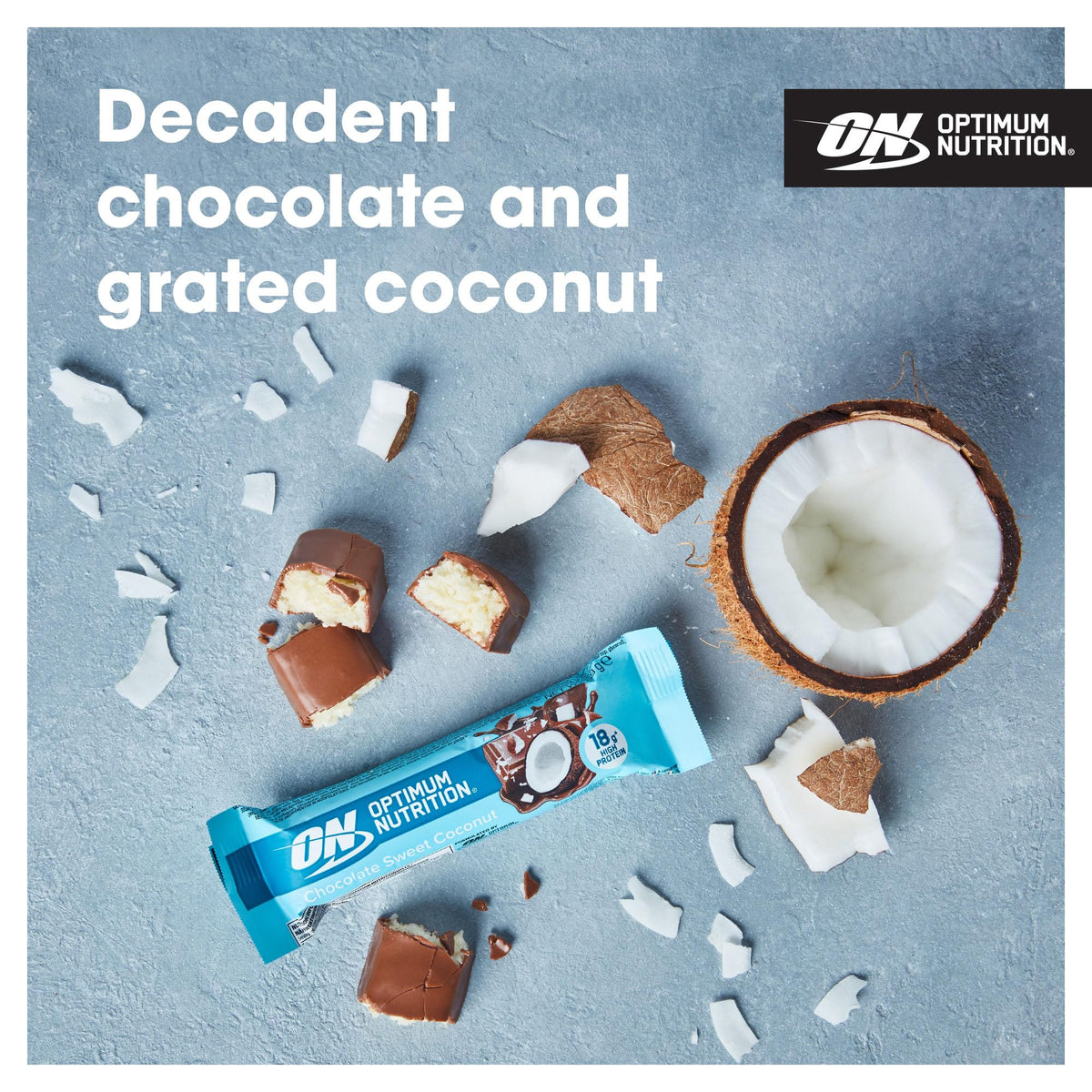 Optimum Nutrition Protein Bars - Chocolate Sweet Coconut - 12 x 59g - Soy Protein - Pre/Post Workout Gym Snack - Damaged Box - BBE 07/2026