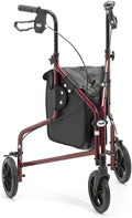Days Lightweight Tri Wheel Walker Rollator - Aluminium Mobility Aid, Adjustable Height, Brakes, Foldable, Carry Bag - Ruby Red - Damaged Box
