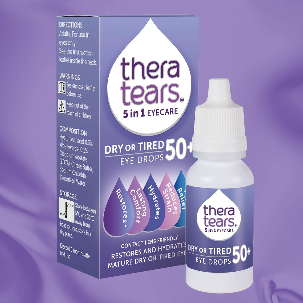 TheraTears Dry or Tired Eye Drops 50+ - Restores & Hydrates Mature Eyes - Contact Lens Friendly - 10ml - Damaged Box - BBE 08/2026