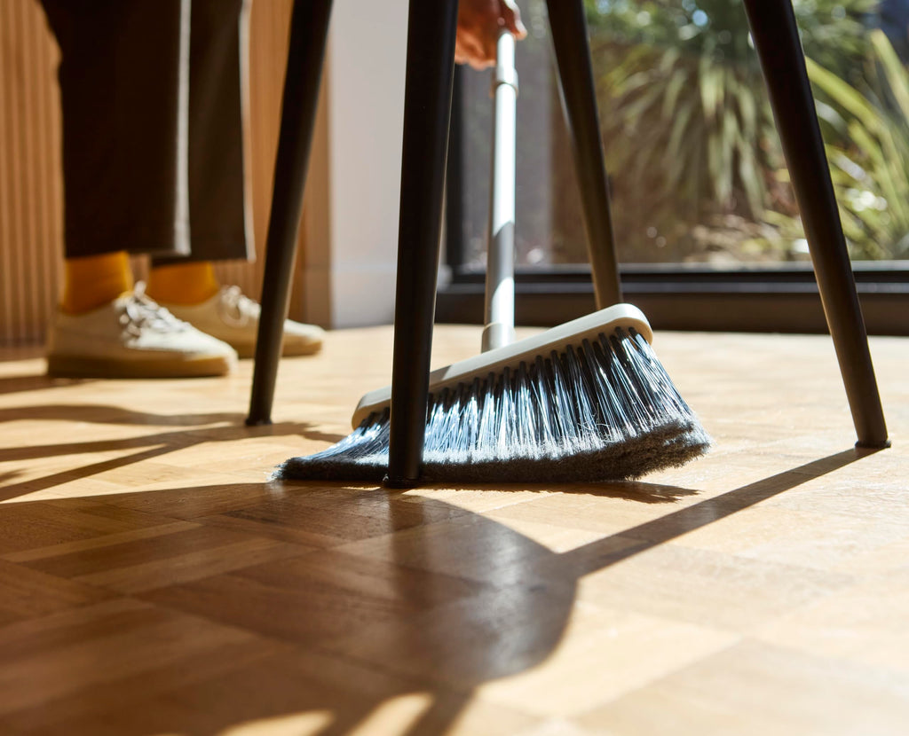 Joseph Joseph CleanTech Wall-Mounted Long Handle Broom Sweeper - Soft Bristle Floor Brush with Dust-Shield Storage & Comb - Very Good