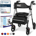 VOCIC Rollator Walker with Seat - Foldable Lightweight Walking Aid - Adjustable Height - 8" All-Terrain Wheels - Silver - Damaged Box