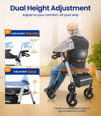 VOCIC Rollator Walker with Seat - Foldable Lightweight Walking Aid - Adjustable Height - 8" All-Terrain Wheels - Silver - Damaged Box