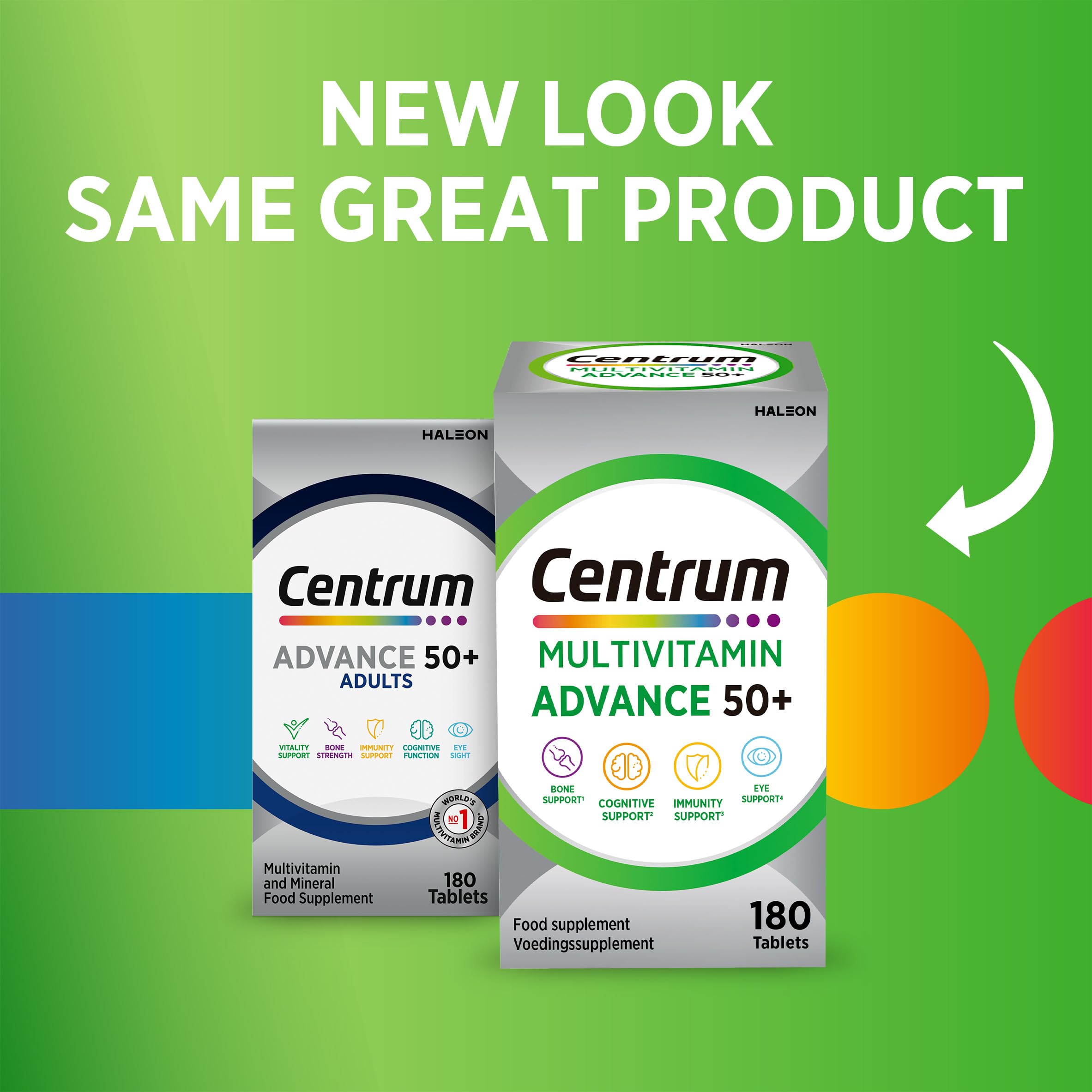 Centrum Advance 50+ Multivitamin & Mineral Tablets - Adults Over 50 - Vitamin D C Zinc - 180 Tablets - Damaged Box - BBE 12/2027