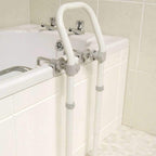 NRS Swedish Bath Rail - Height Adjustable White Bath Grab Handle - Floor & Clamp Fixed Support 62.5-83cm - Like New