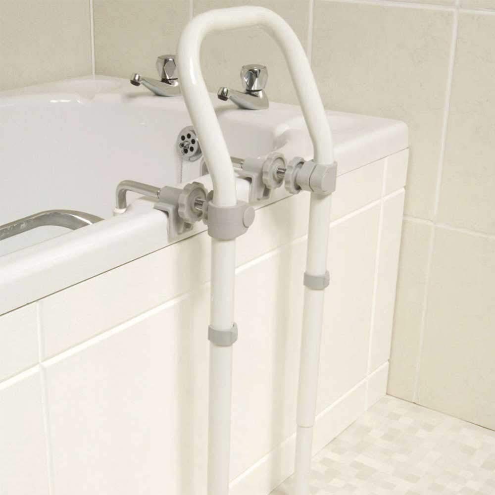 NRS Swedish Bath Rail - Height Adjustable White Bath Grab Handle - Floor & Clamp Fixed Support 62.5-83cm - Like New