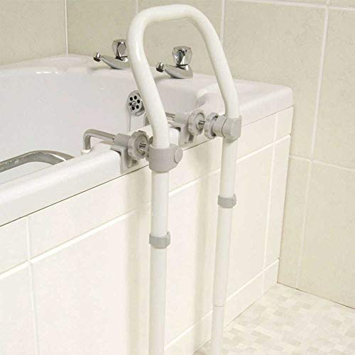 NRS Swedish Bath Rail - Height Adjustable White Bath Grab Handle - Floor & Clamp Fixed Support 62.5-83cm - Like New