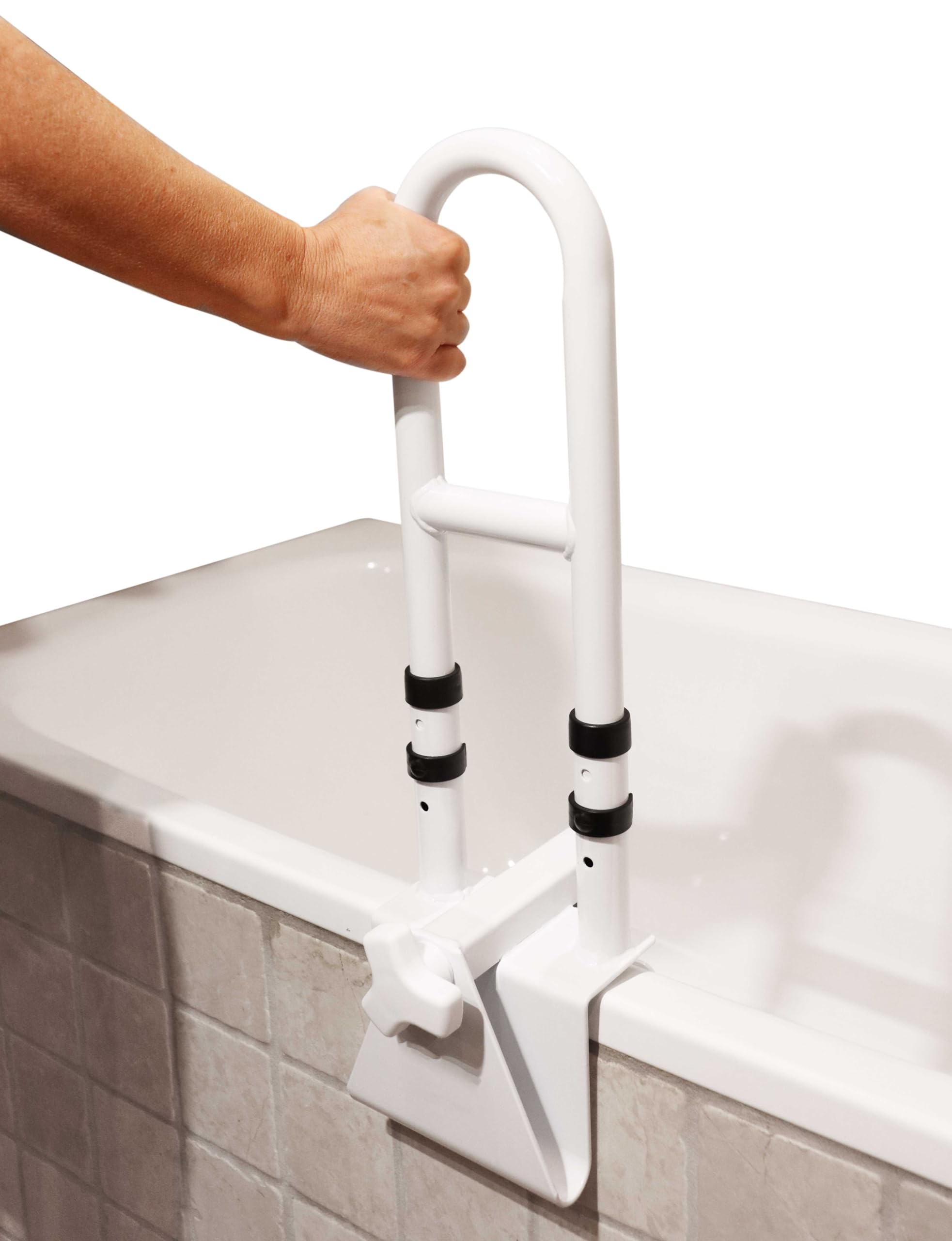 NRS Swedish Bath Rail - Height Adjustable White Bath Grab Handle - Floor & Clamp Fixed Support 62.5-83cm - Like New