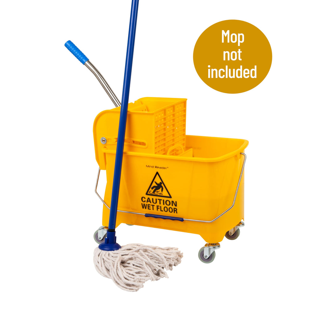 Mind Reader Mop Bucket with Wringer - 22 Qt 5.5 Gallon Yellow - Floor Cleaning Handle Wheels (Mop Not Included) - Damaged Box