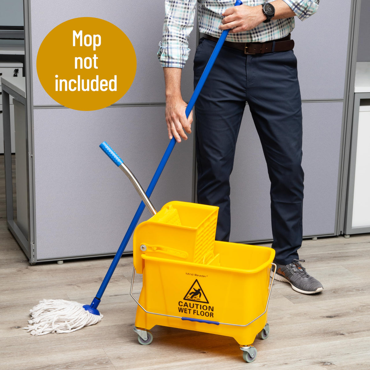 Mind Reader Mop Bucket with Wringer - 22 Qt 5.5 Gallon Yellow - Floor Cleaning Handle Wheels (Mop Not Included) - Damaged Box