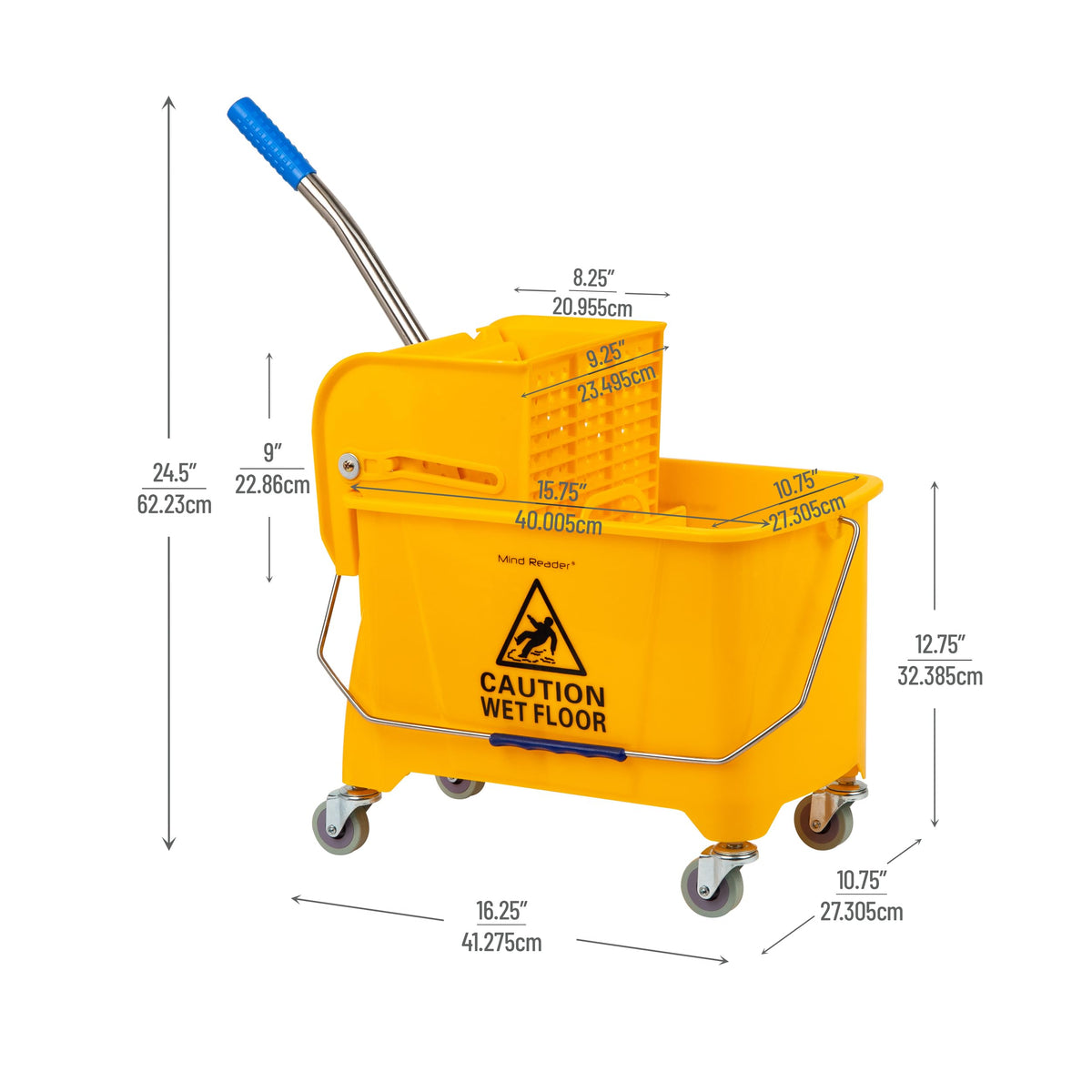 Mind Reader Mop Bucket with Wringer - 22 Qt 5.5 Gallon Yellow - Floor Cleaning Handle Wheels (Mop Not Included) - Damaged Box