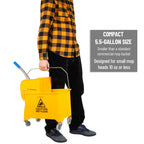 Mind Reader Mop Bucket with Wringer - 22 Qt 5.5 Gallon Yellow - Floor Cleaning Handle Wheels (Mop Not Included) - Damaged Box