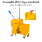 Mind Reader Mop Bucket with Wringer - 22 Qt 5.5 Gallon Yellow - Floor Cleaning Handle Wheels (Mop Not Included) - Damaged Box