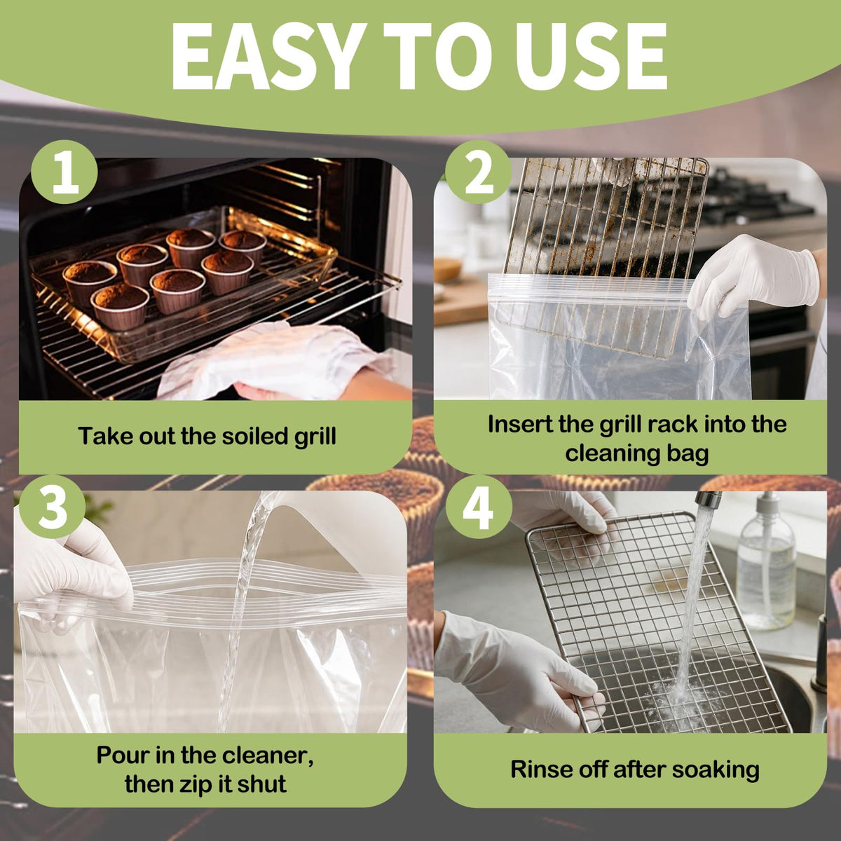 Oven Cleaner Bags - 10 Pack Reusable Oven Rack Grill Cleaning Bags 60x40cm Heavy Duty No Scrub Clear - New