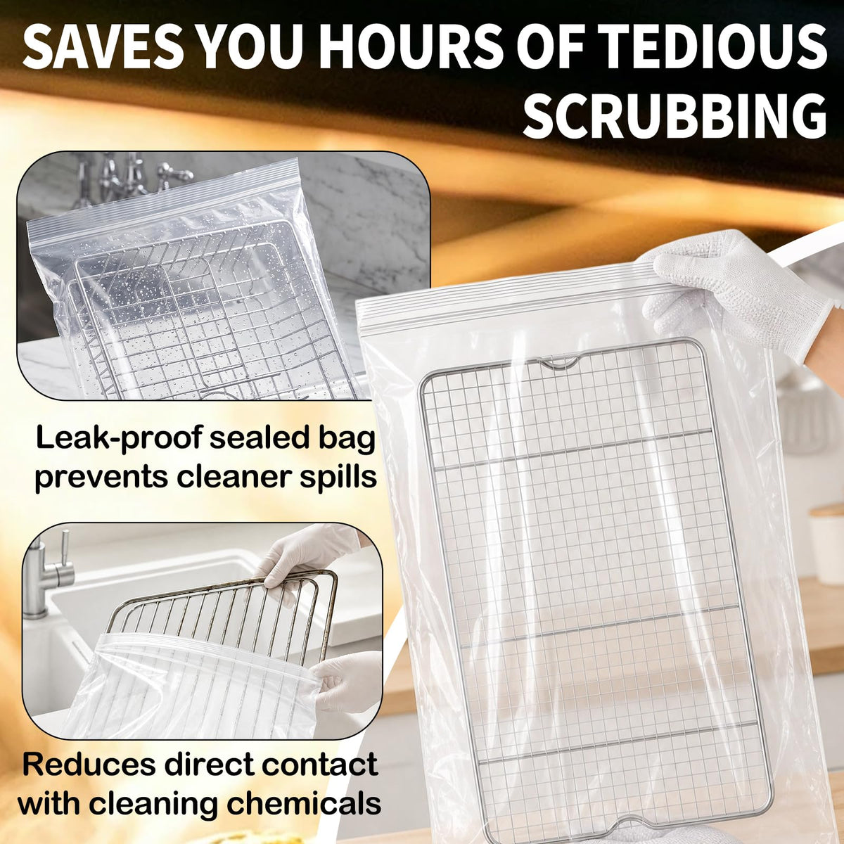 Oven Cleaner Bags - 10 Pack Reusable Oven Rack Grill Cleaning Bags 60x40cm Heavy Duty No Scrub Clear - New