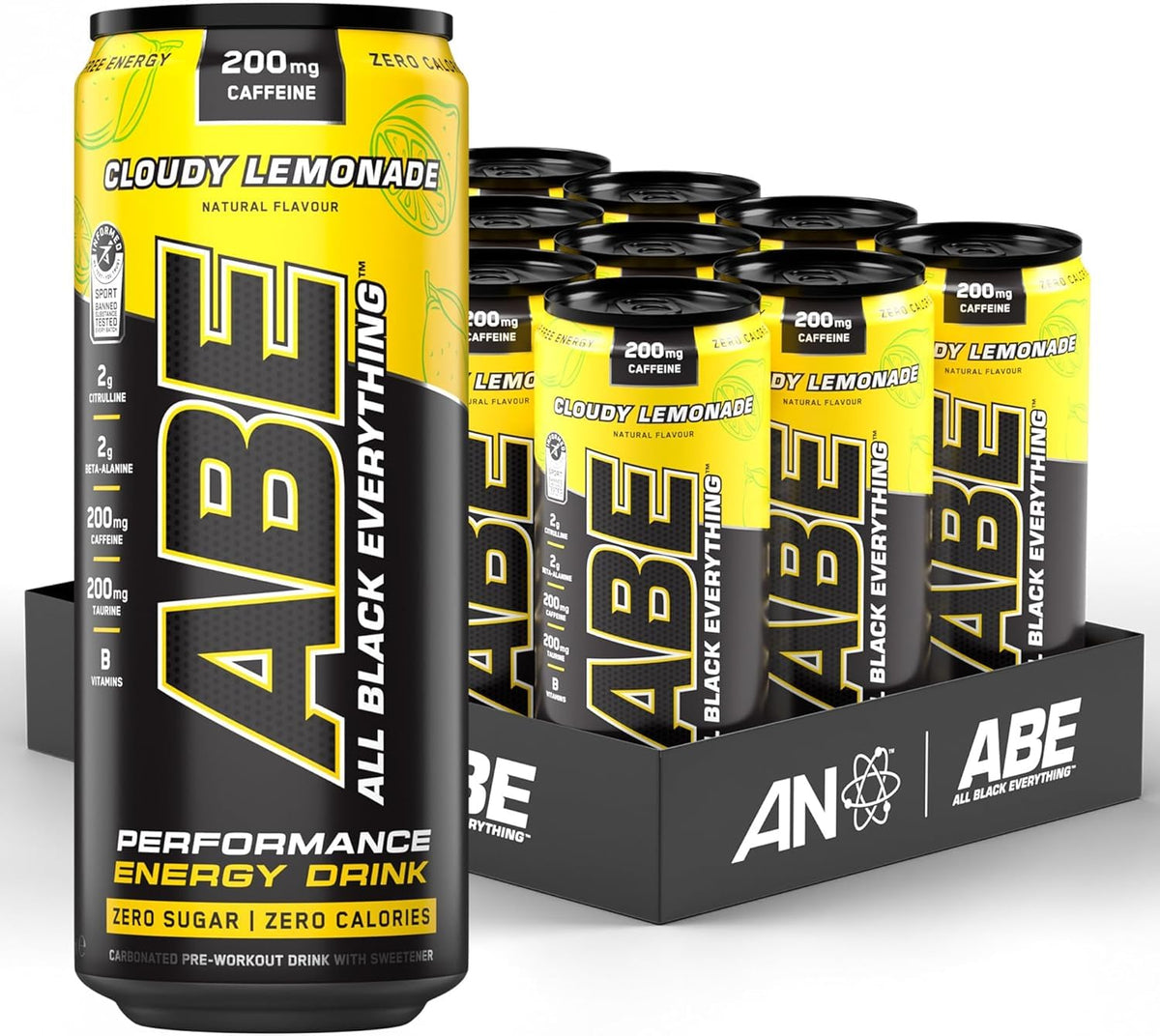 Applied Nutrition ABE Pre Workout Drink - Cloudy Lemonade - 12 Cans x 330ml - Sugar Free Carbonated Energy Beverage - Damaged Box - BBE 02/2028