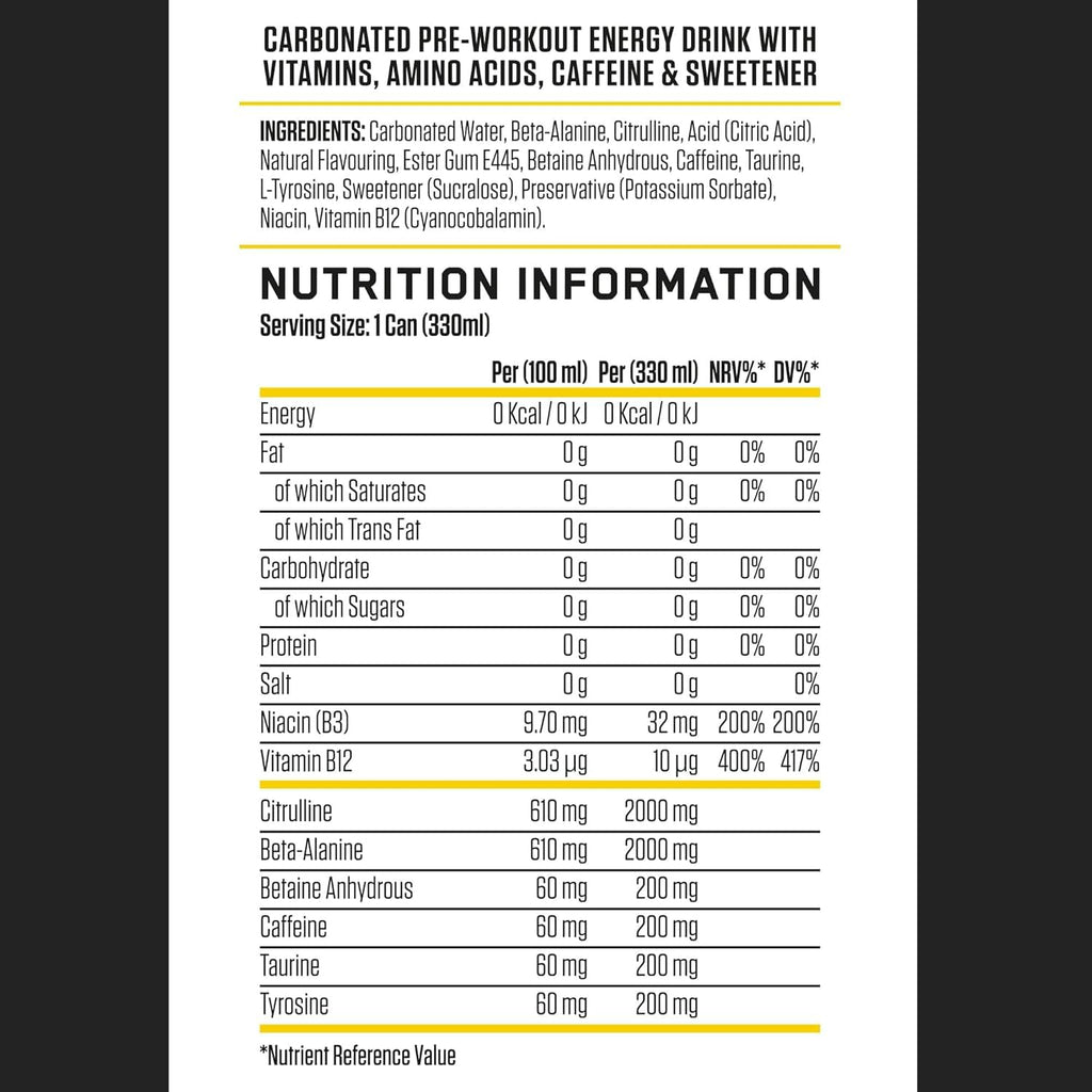 Applied Nutrition ABE Pre Workout Drink - Cloudy Lemonade - 12 Cans x 330ml - Sugar Free Carbonated Energy Beverage - Damaged Box - BBE 02/2028