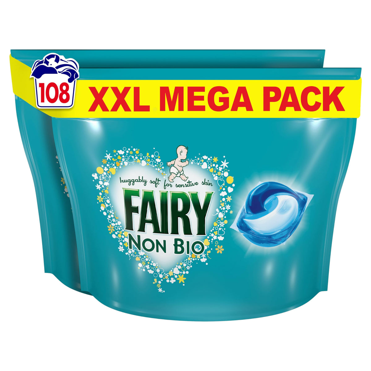 Fairy Non Bio PODS Washing Liquid Capsules - Sensitive Skin Laundry Detergent - 108 Washes (54x2) - Damaged Box