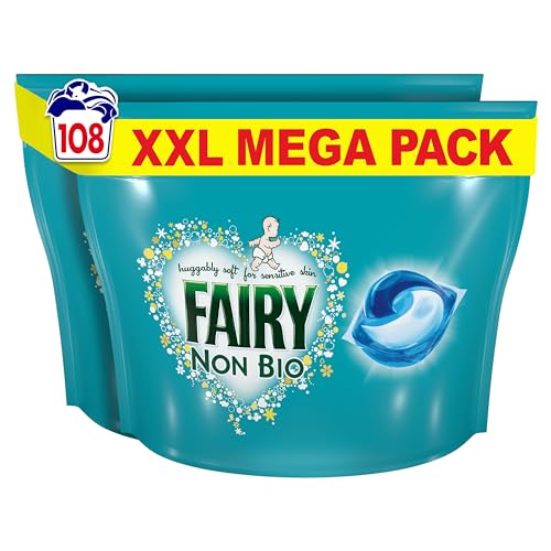 Fairy Non Bio PODS Washing Liquid Capsules - Sensitive Skin Laundry Detergent - 108 Washes (54x2) - Damaged Box