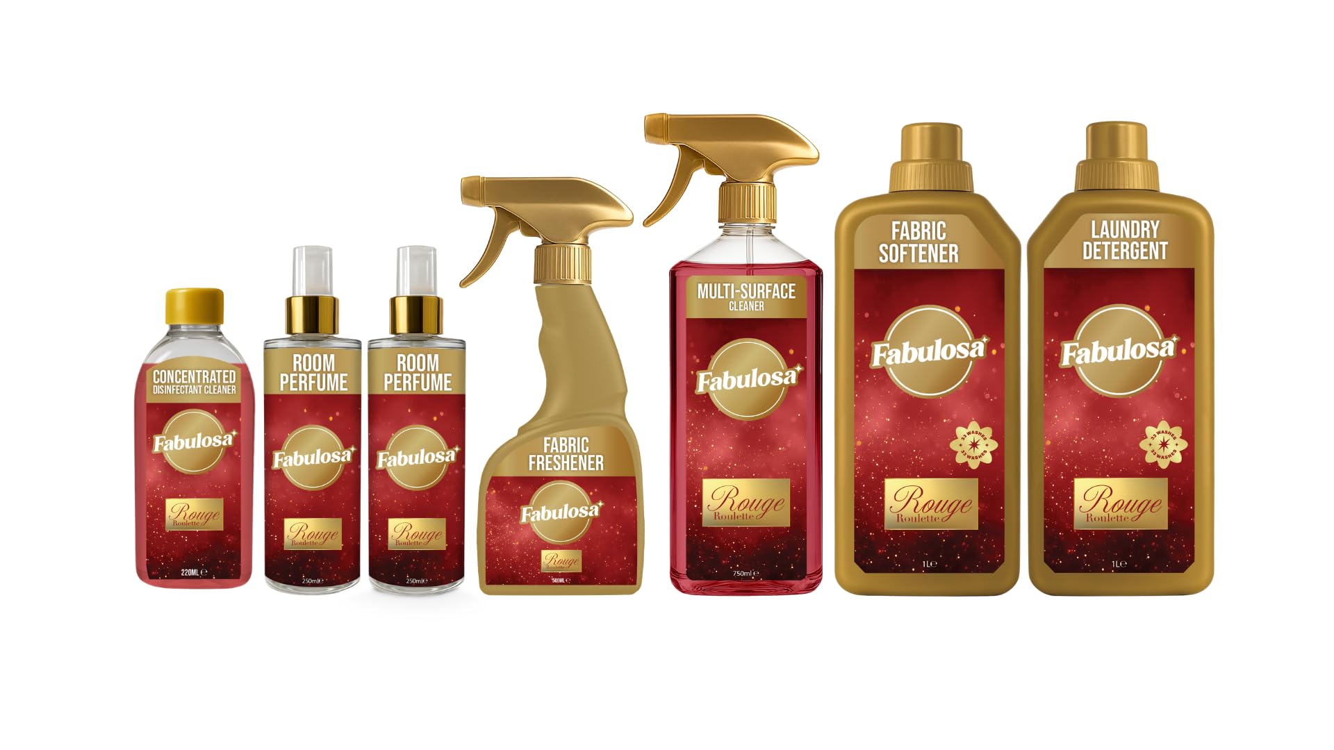 Fabulosa All-in-One Household Cleaning Bundle - Antibacterial Sprays, Disinfectants, Fresheners - Rouge Roulette - 7 Pack - Damaged Box