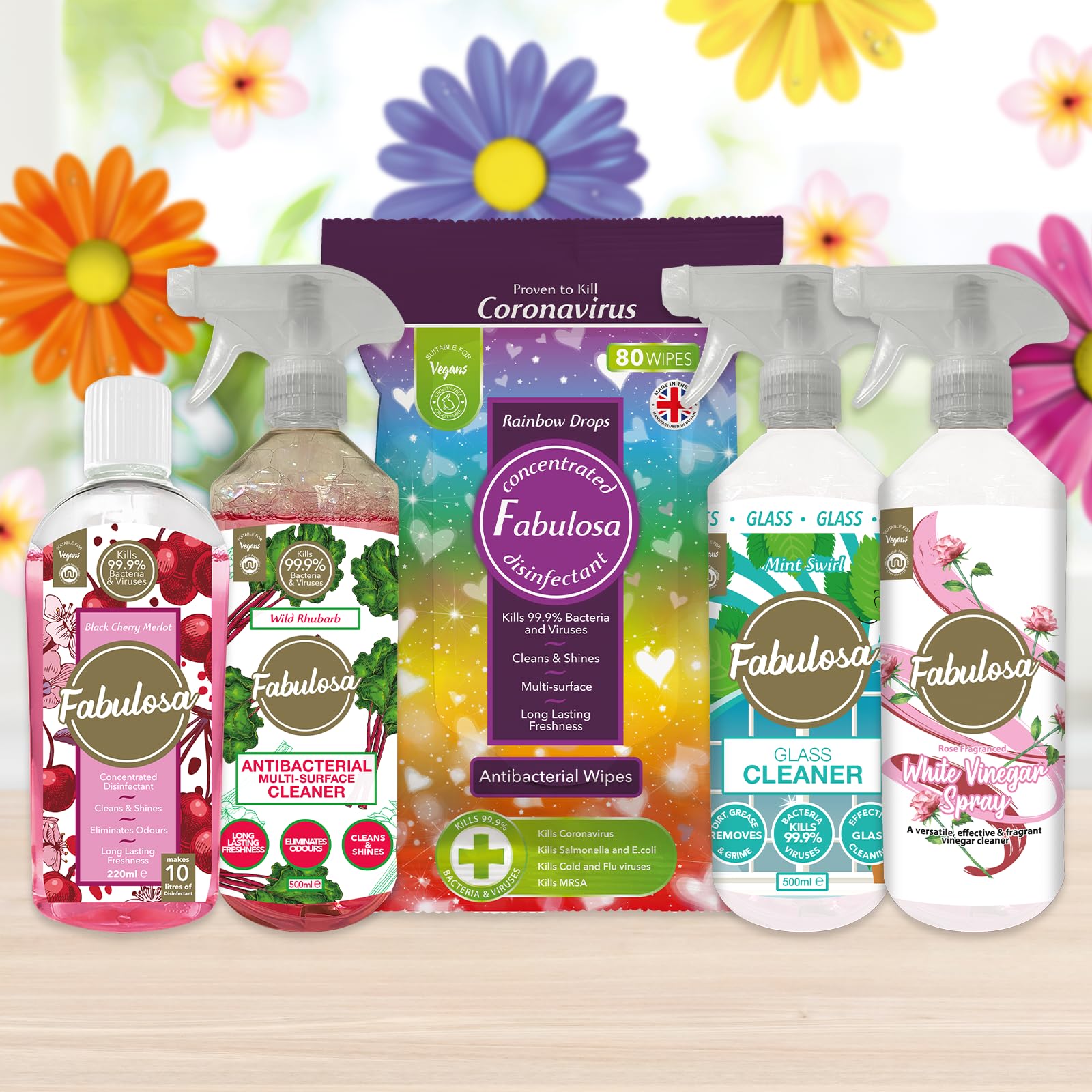 Fabulosa All-in-One Household Cleaning Bundle - Antibacterial Sprays, Disinfectants, Fresheners - Rouge Roulette - 7 Pack - Damaged Box