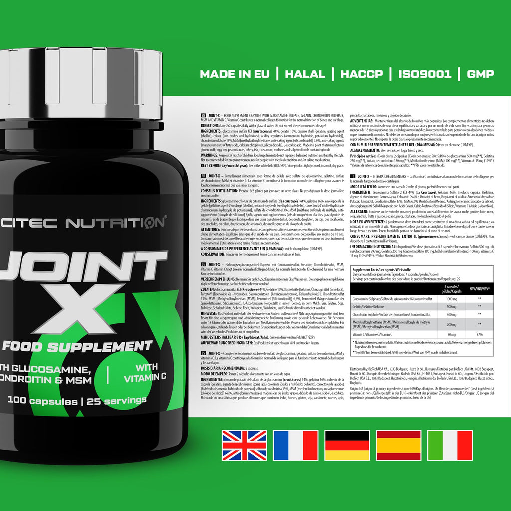 Scitec Nutrition Joint-X Food Supplement Capsules - Glucosamine, Chondroitin, MSM, Vitamin C - 100 Caps - New - BBE 09/2028