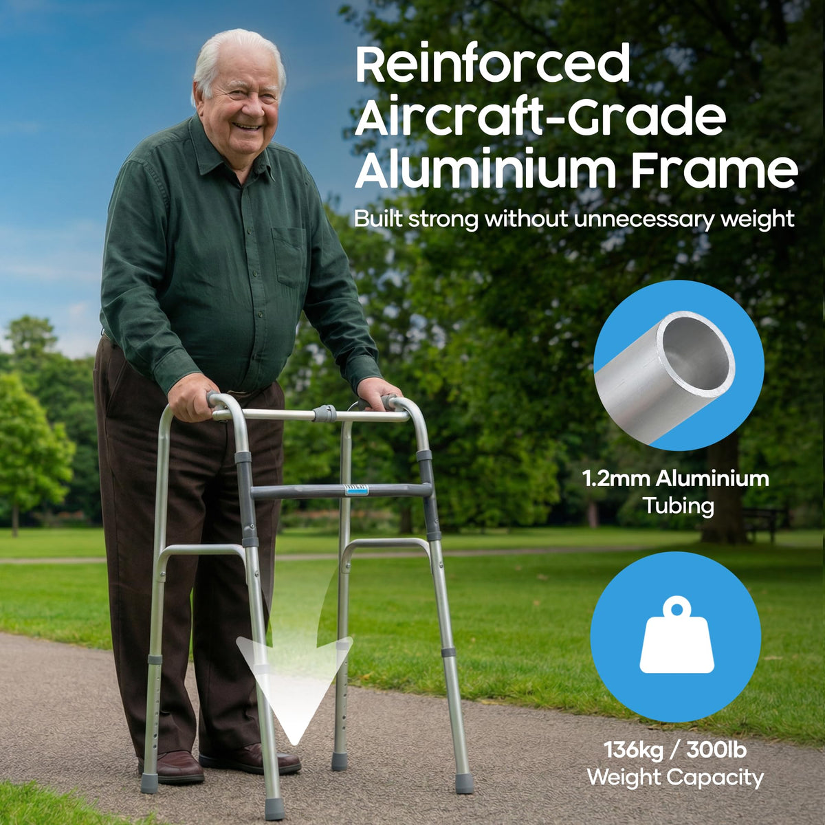 Eazy Folding Walking Frame  Without Wheels - Adjustable Walker - Lightweight Portable Mobility Aid for Seniors Disabled Adults - Very Good