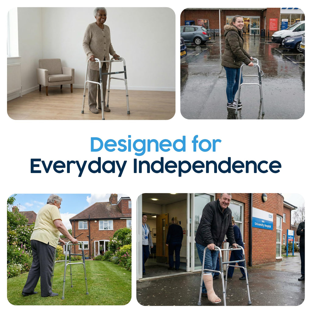 Eazy Folding Walking Frame  Without Wheels - Adjustable Walker - Lightweight Portable Mobility Aid for Seniors Disabled Adults - Very Good