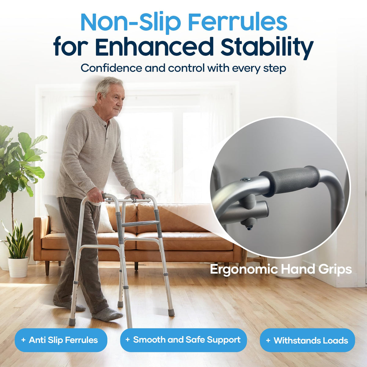 Eazy Folding Walking Frame  Without Wheels - Adjustable Walker - Lightweight Portable Mobility Aid for Seniors Disabled Adults - Very Good