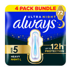 Always Ultra Sanitary Towels Secure Night Extra Size 5 - 18 x 4 Pack - 72 Pads Total - Absorbent Sanitary Pads - New