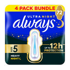 Always Ultra Sanitary Towels Secure Night Extra Size 5 - 18 x 4 Pack - 72 Pads Total - Absorbent Sanitary Pads - New