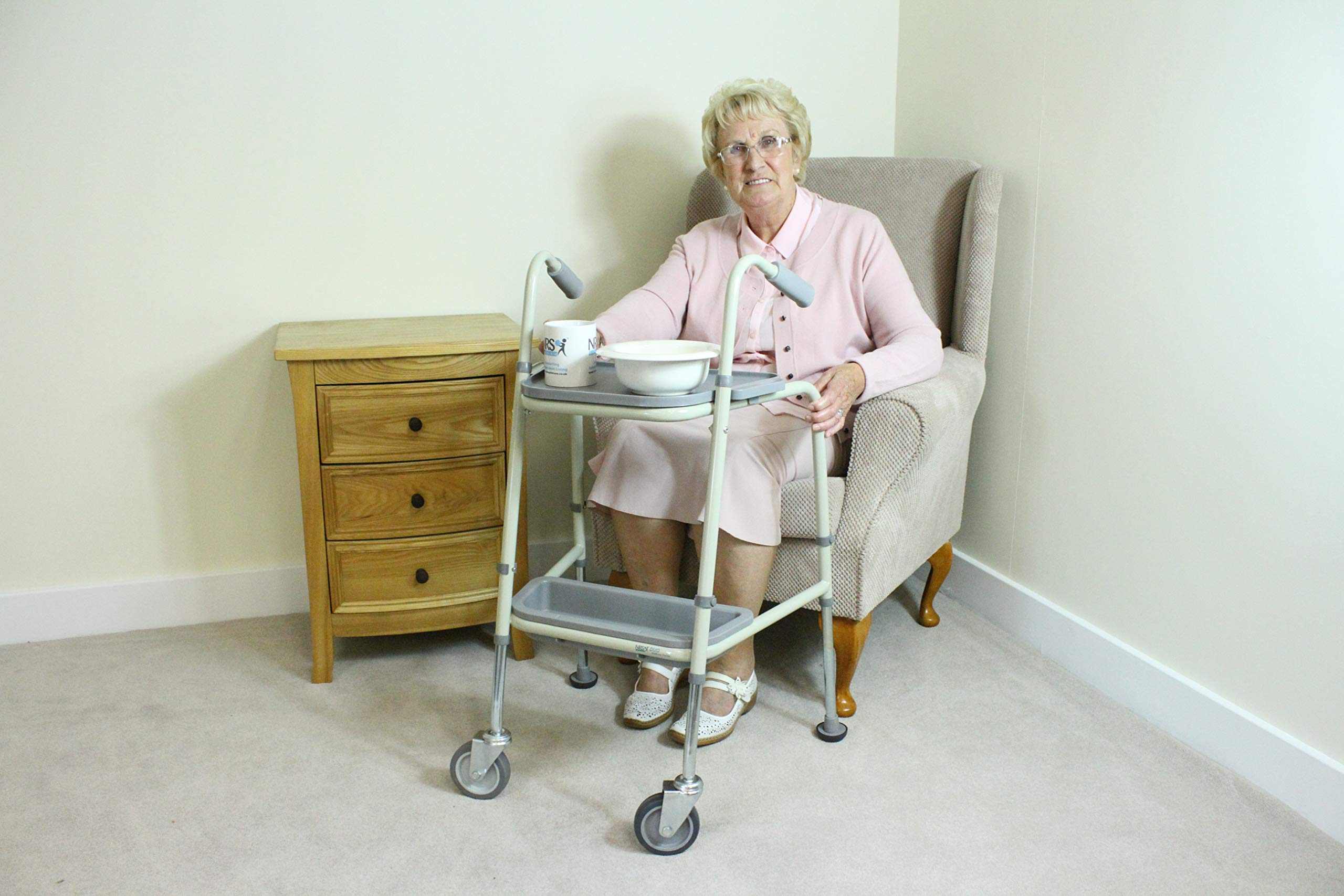 NRS Healthcare Duo Height Adjustable Walking Trolley - P23129 - Mobility Aid - Pebble Grey - Very Good