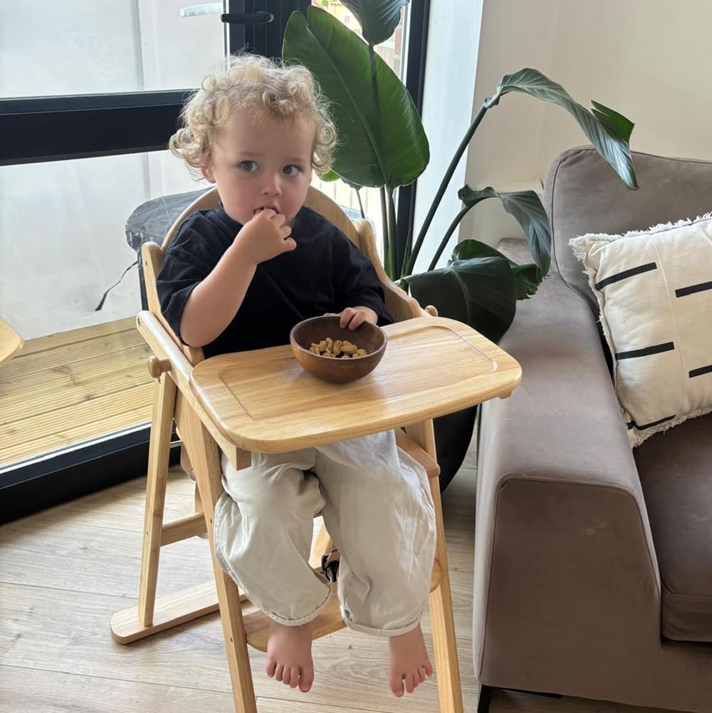 Safetots Deluxe Putaway Folding Wooden High Chair - Natural - Pre-Assembled - Baby Toddler Space Saving Highchair - Like New