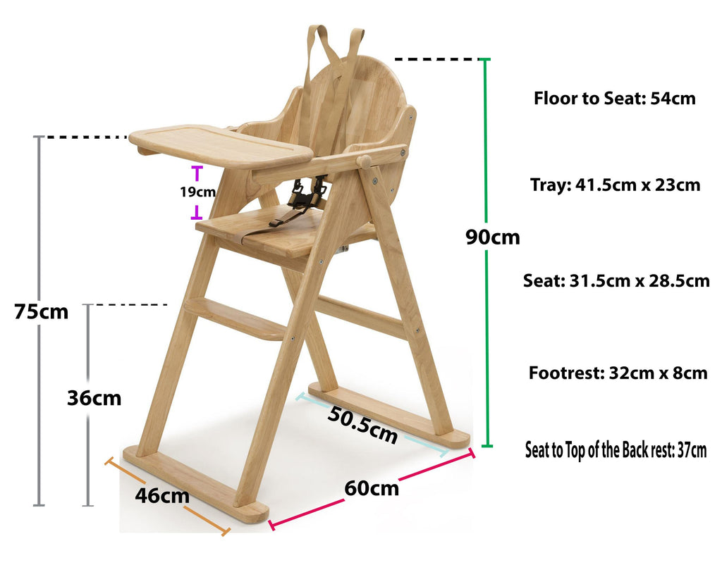 Safetots Deluxe Putaway Folding Wooden High Chair - Natural - Pre-Assembled - Baby Toddler Space Saving Highchair - Like New
