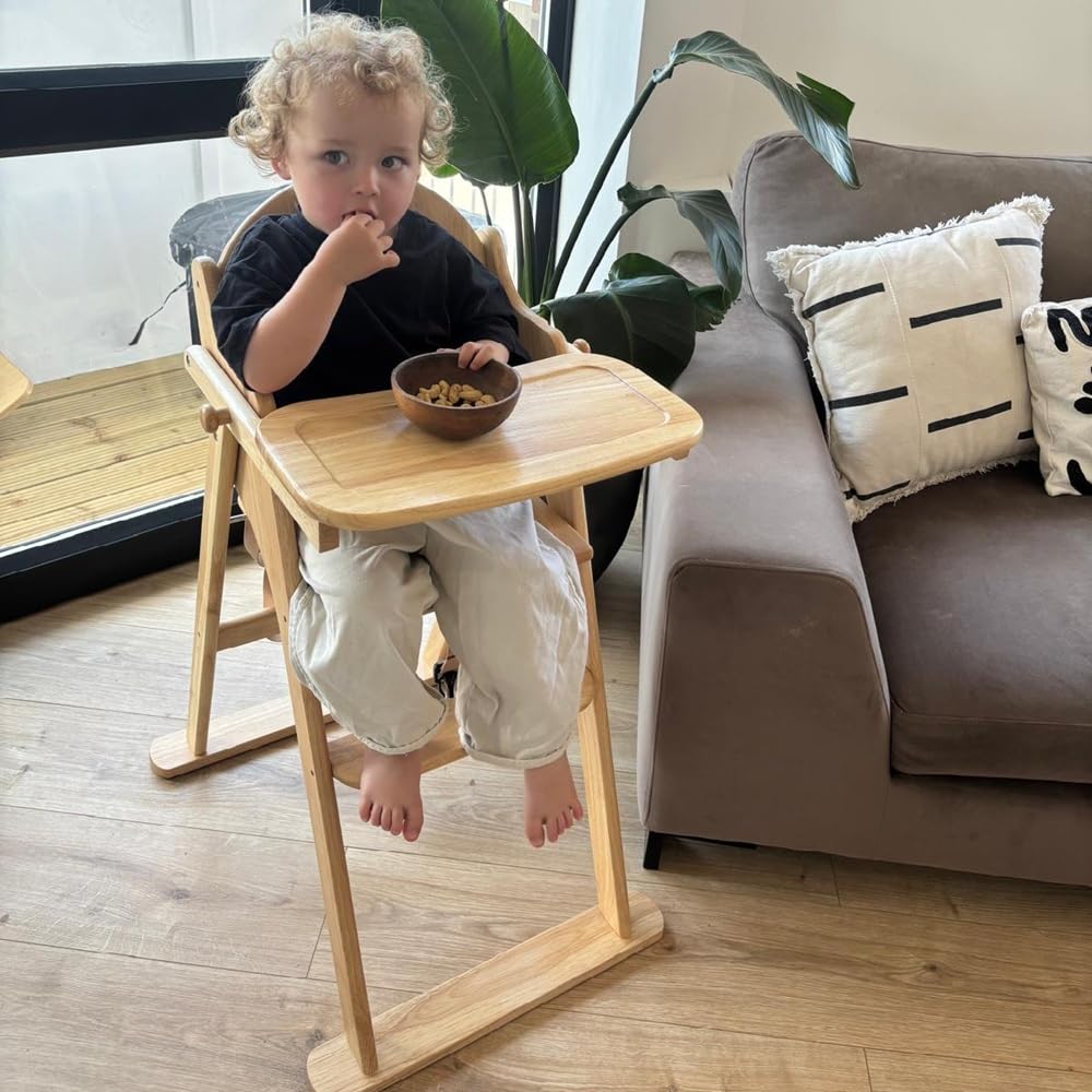 Safetots Deluxe Putaway Folding Wooden High Chair - Natural - Pre-Assembled - Baby Toddler Space Saving Highchair - Like New