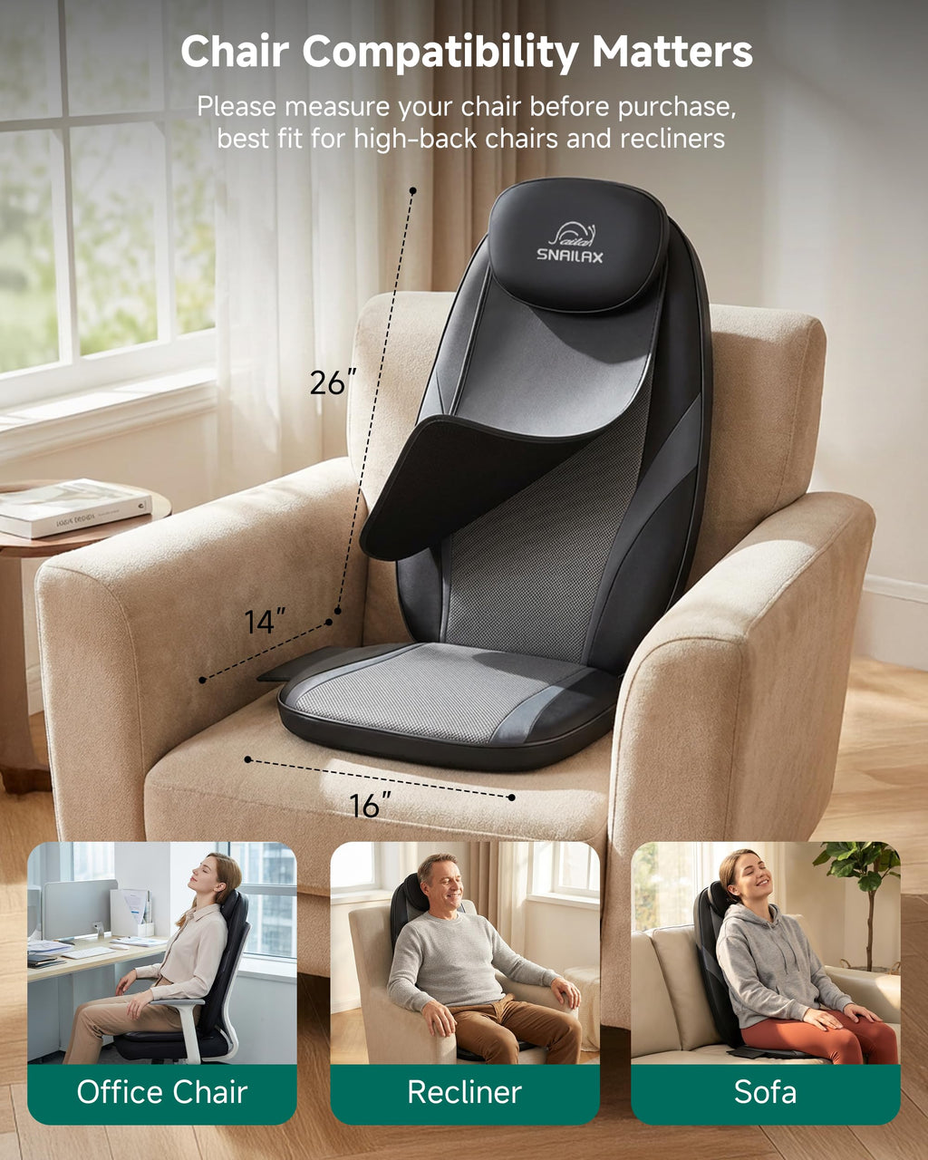 Snailax Back Massager with Heat - Shiatsu Massage Chair Cushion - Deep Kneading Seat Pad - Gifts for Women Men - Damaged Box
