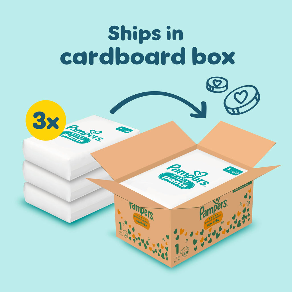 Pampers New Baby Nappies Size 1 - Newborn Diapers with Wipes - Damaged Box - BBE 05/2028
