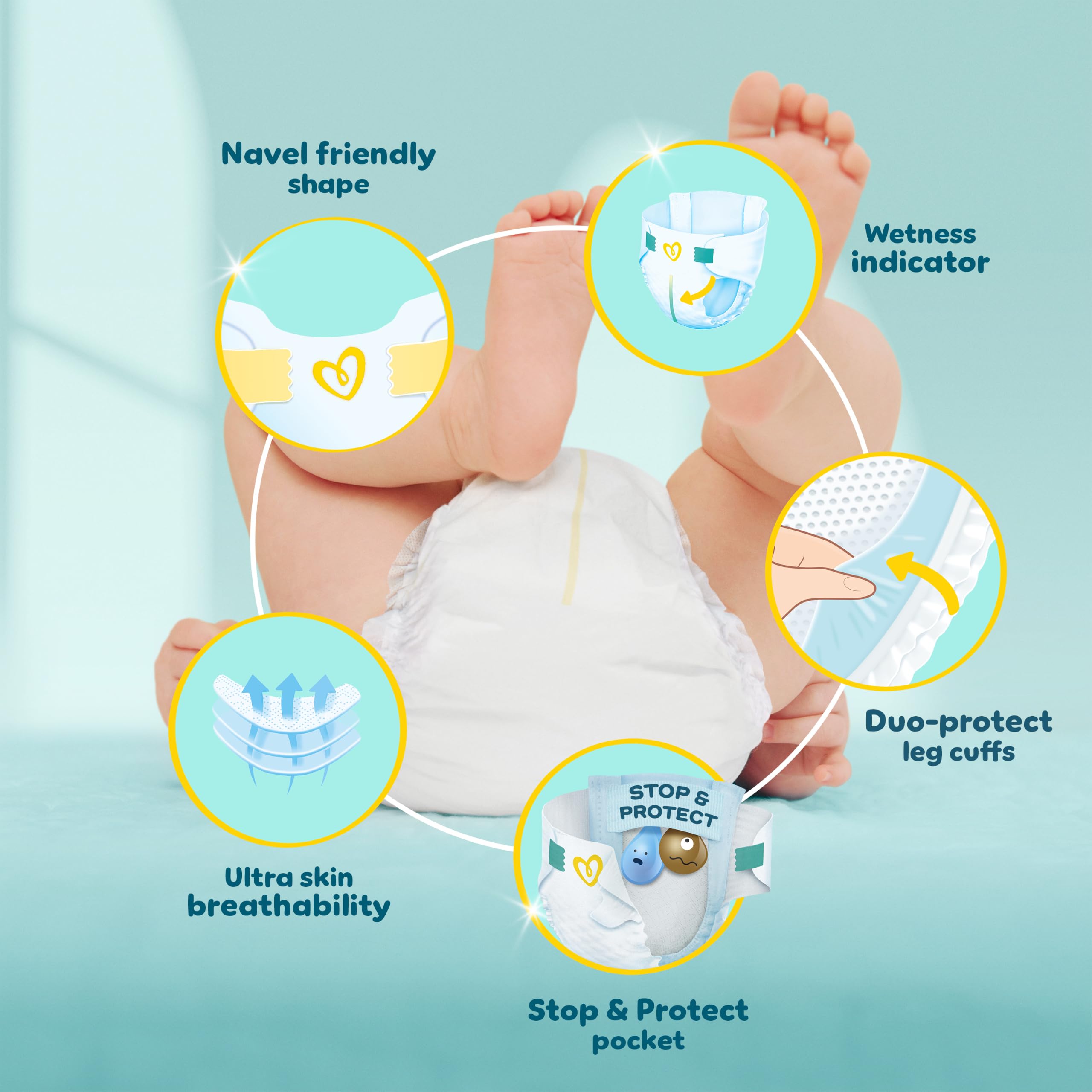 Pampers New Baby Nappies Size 1 - Newborn Diapers with Wipes - Damaged Box - BBE 05/2028