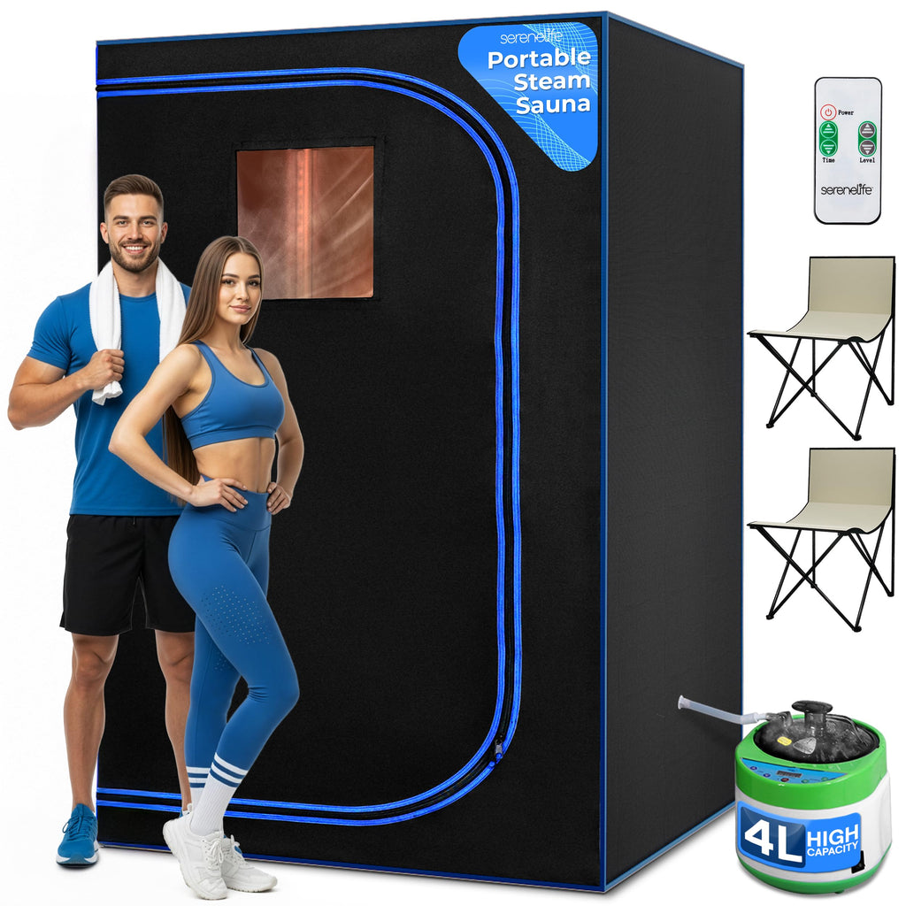 SereneLife 2-Person Portable Steam Sauna - Detox Body Therapy, Energy Efficient, Folding Chair, Foot Pad, Black - Damaged Box