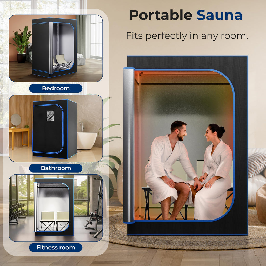 SereneLife 2-Person Portable Steam Sauna - Detox Body Therapy, Energy Efficient, Folding Chair, Foot Pad, Black - Damaged Box