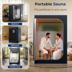 SereneLife 2-Person Portable Steam Sauna - Detox Body Therapy, Energy Efficient, Folding Chair, Foot Pad, Black - Damaged Box
