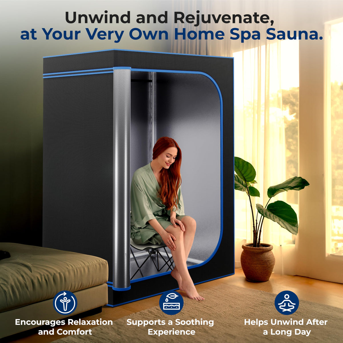 SereneLife 2-Person Portable Steam Sauna - Detox Body Therapy, Energy Efficient, Folding Chair, Foot Pad, Black - Damaged Box