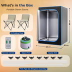 SereneLife 2-Person Portable Steam Sauna - Detox Body Therapy, Energy Efficient, Folding Chair, Foot Pad, Black - Damaged Box