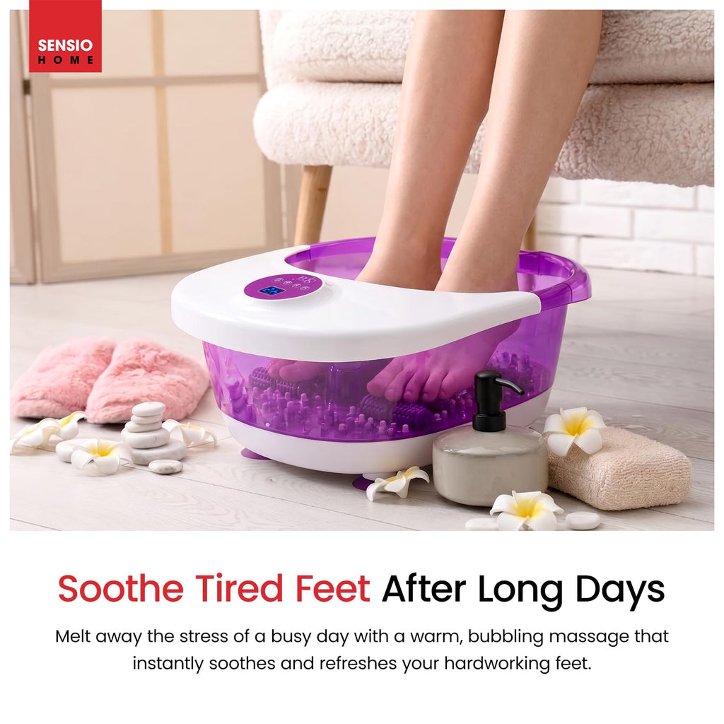 Sensio Spa Luxury Heated Foot Spa Massager - Digital Temp Control, Bubble Vibration, 4 Rollers, 9 Piece Pedicure Set - Damaged Box
