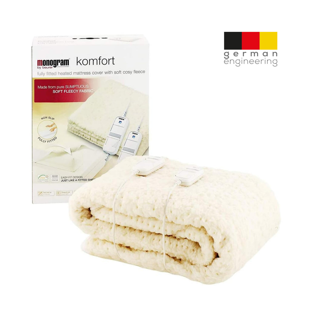 Beurer Monogram Komfort Heated Mattress Cover - Dual Control - Super King 180x200cm - 6 Heat Settings - Fitted Electric Blanket - Damaged Box