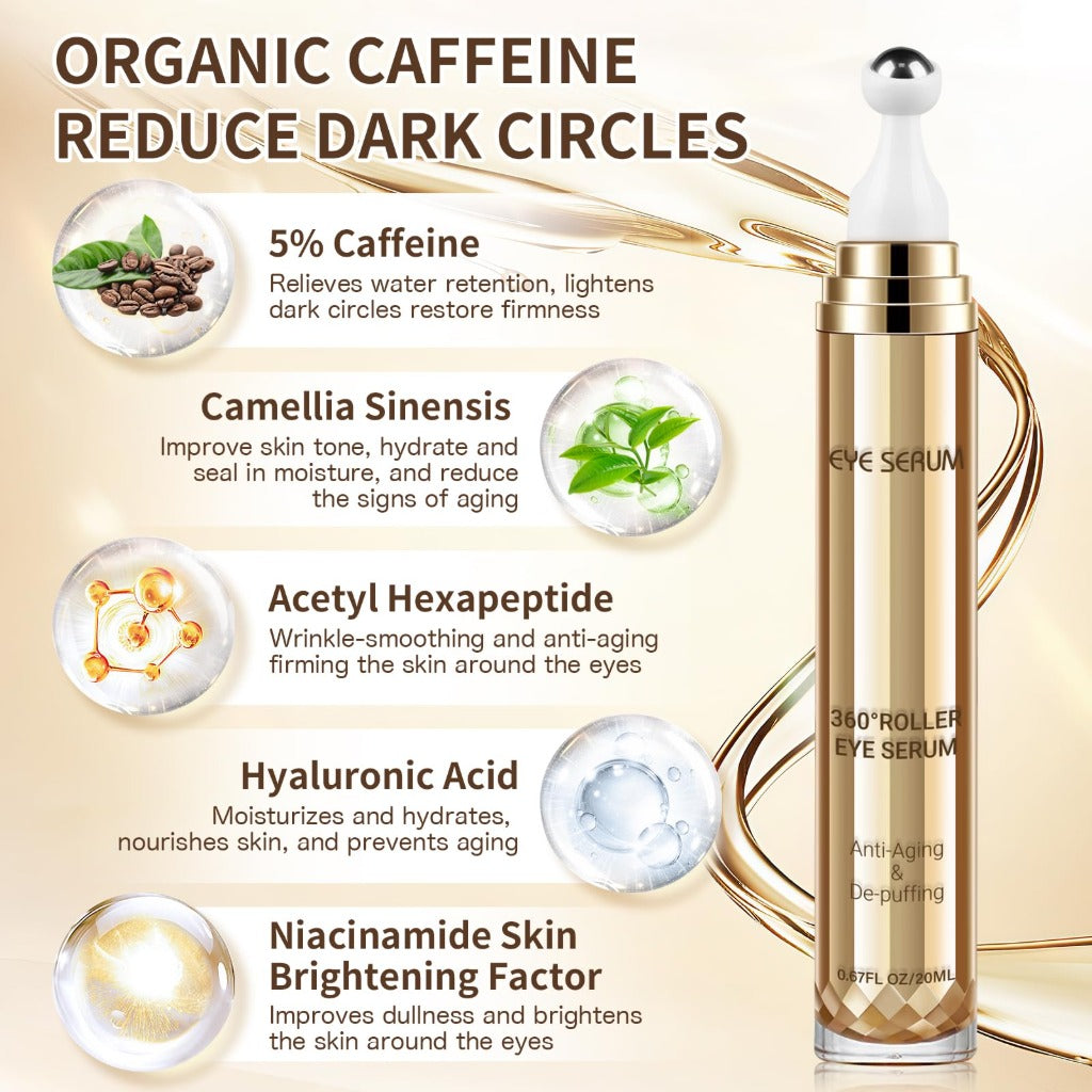 Eye Serum Massage Roller - 360° Anti-Ageing Eye Cream for Dark Circles, Puffiness, Wrinkles - Under Eye Treatment - Damaged Box
