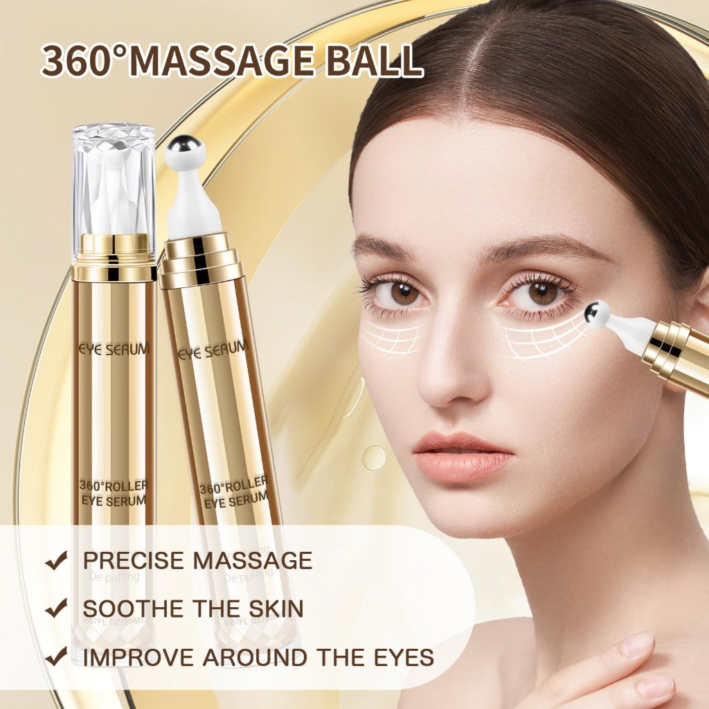 Eye Serum Massage Roller - 360° Anti-Ageing Eye Cream for Dark Circles, Puffiness, Wrinkles - Under Eye Treatment - Damaged Box